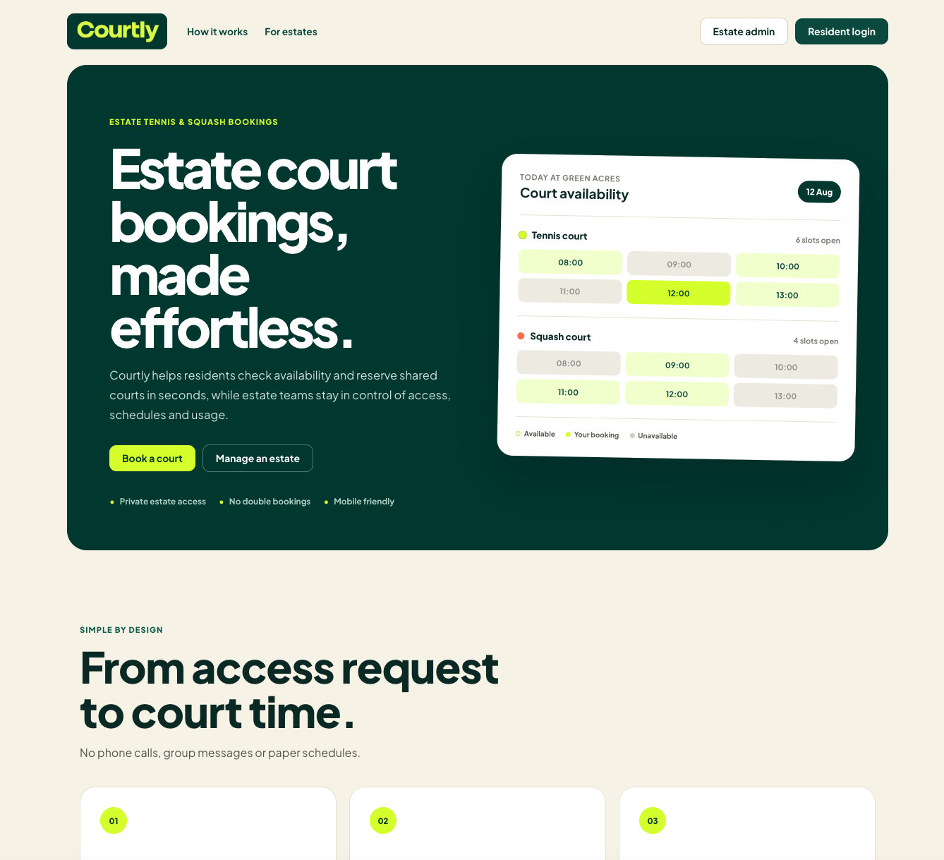 Courtly — estate court booking platform
